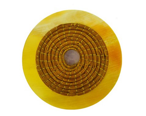 Pingente chifre com capim dourado e ametista - 5 cm (un)